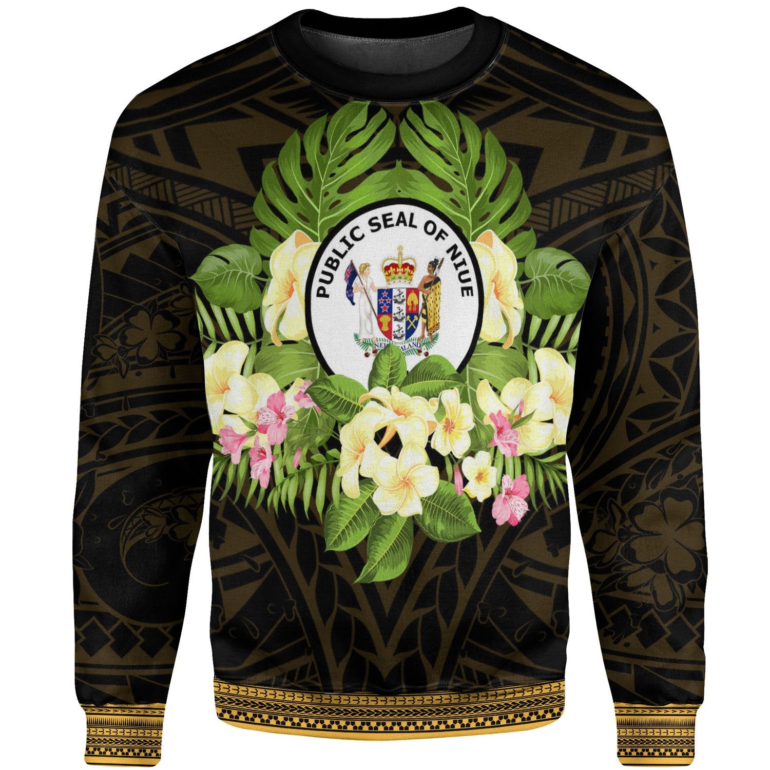 Niue Sweatshirt - Polynesian Gold Patterns Collection Unisex Black - Polynesian Pride