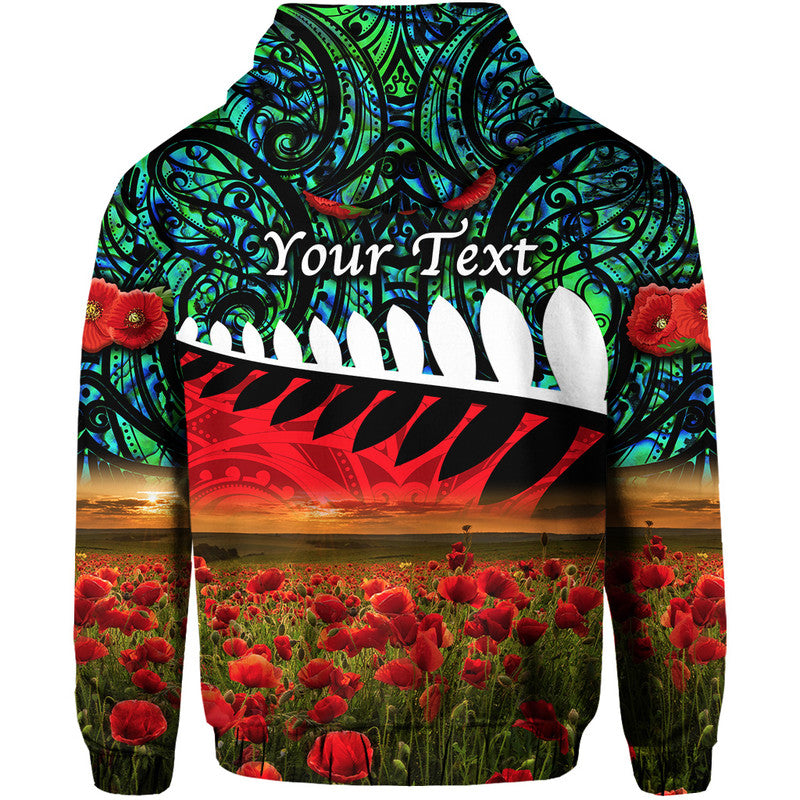 Custom New Zealand Maori ANZAC Hoodie Poppy Vibes Turquoise LT8 - Polynesian Pride