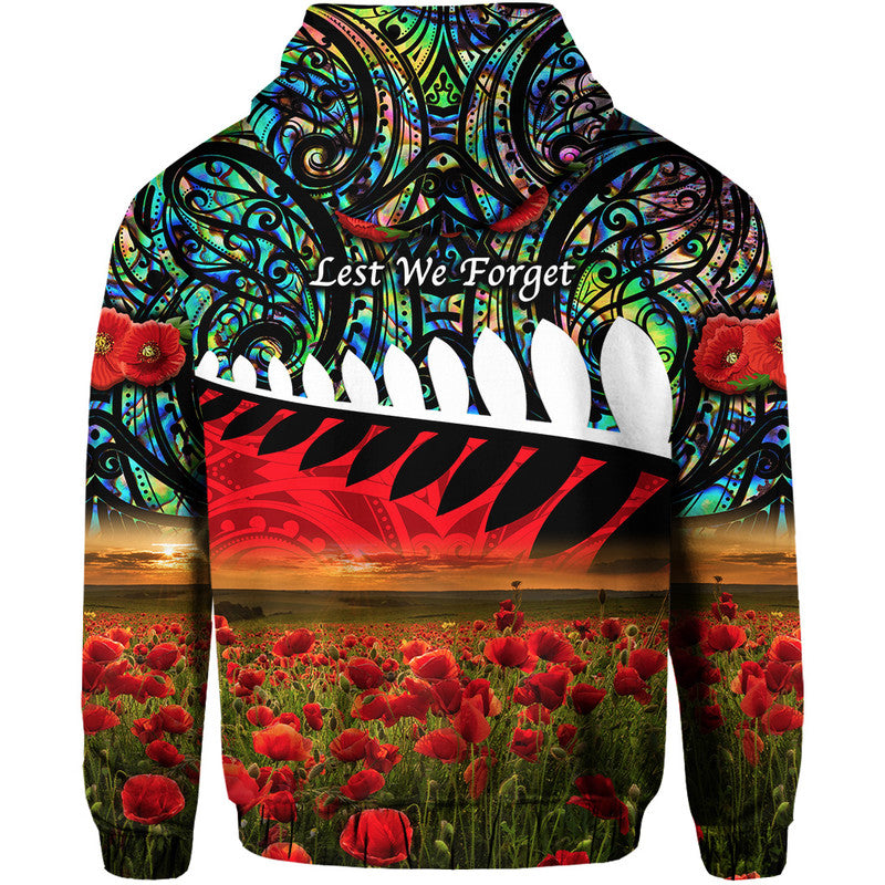 New Zealand Maori ANZAC Hoodie Poppy Vibes Paua Shell LT8 - Polynesian Pride
