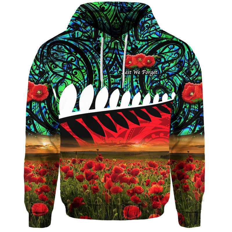 Custom New Zealand Maori ANZAC Hoodie Poppy Vibes Turquoise LT8 Turquoise - Polynesian Pride