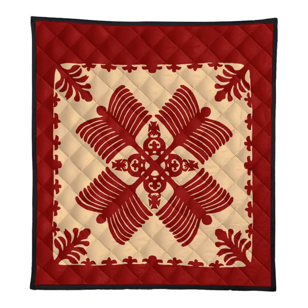 Hawaii Quilt - Na Kalaunu Me Na Kahili Quilting Style Quilt - AH Red - Polynesian Pride