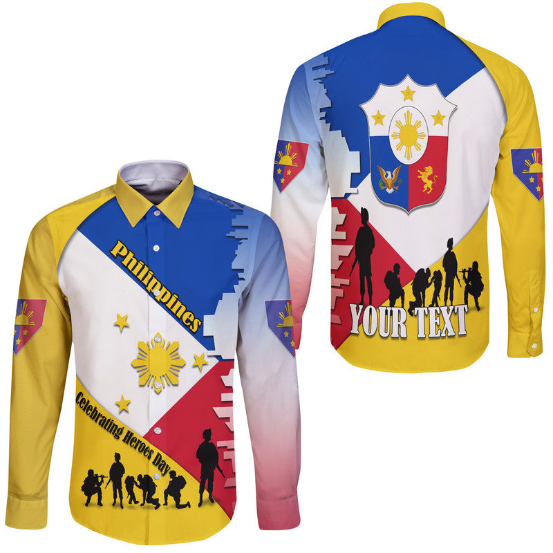 (Custom Personalised) Philippines Hawaii Long Sleeve Button Shirt Celebrating Heroes Day LT9 Unisex Yellow - Polynesian Pride