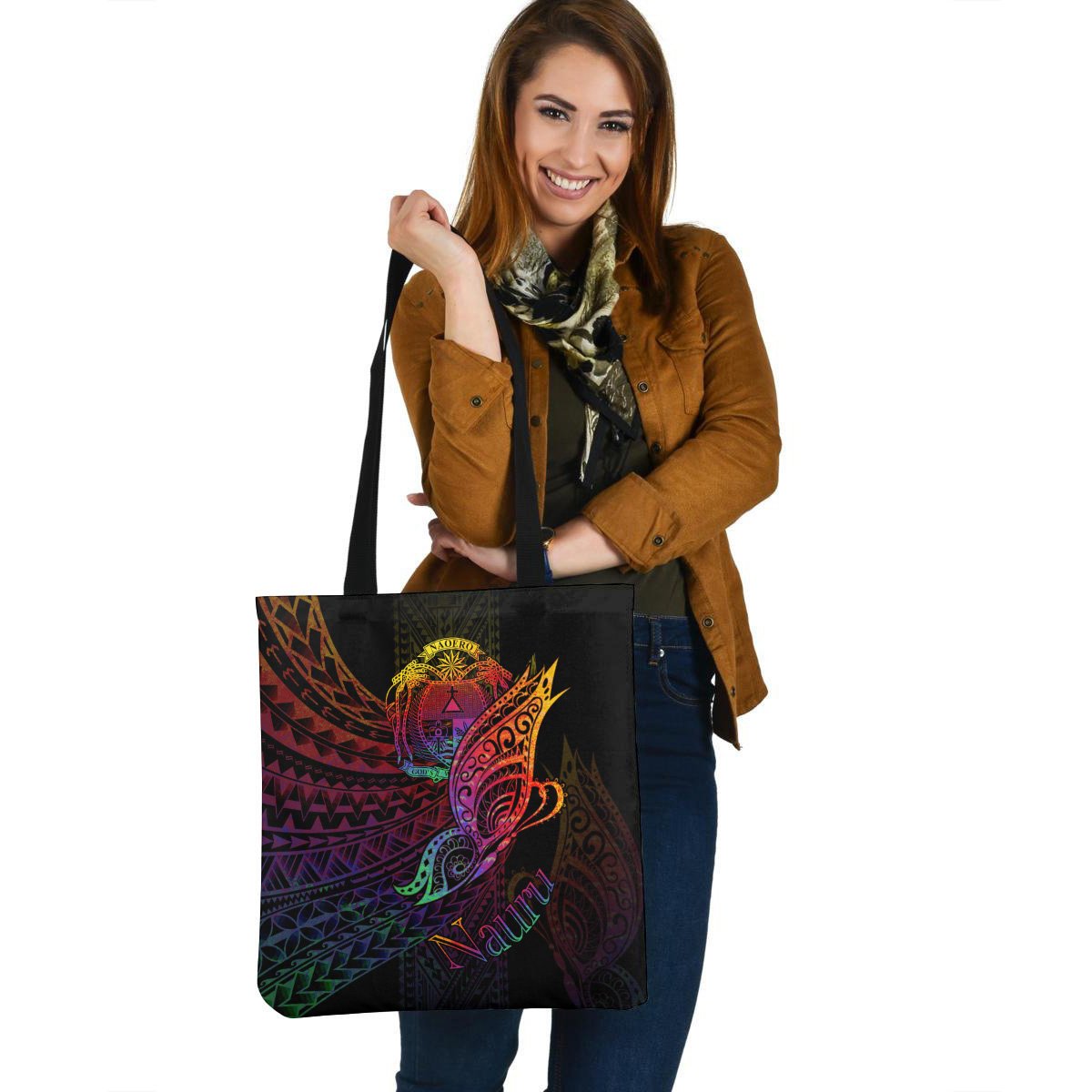 Nauru Tote Bag - Butterfly Polynesian Style Tote Bag One Size Black - Polynesian Pride