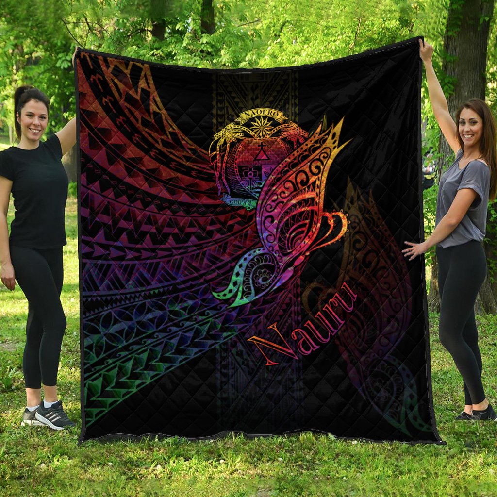 Nauru Premium Quilt - Butterfly Polynesian Style Black - Polynesian Pride