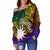 Nauru Custom Personalised Women's Off Shoulder Sweater - Rainbow Polynesian Pattern - Polynesian Pride