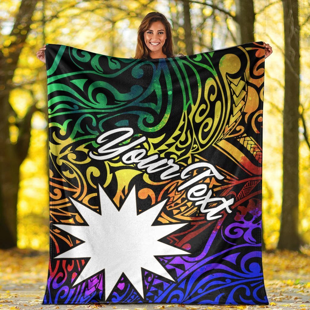 Nauru Custom Personalised Premium Blanket - Rainbow Polynesian Pattern - Polynesian Pride
