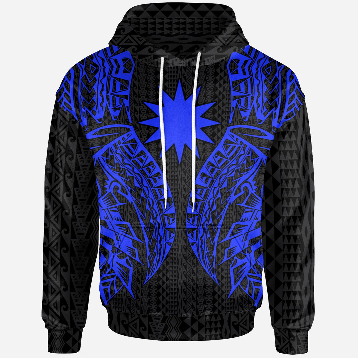 Nauru Hoodie Polynesian Lion Head Blue Style Unisex Blue - Polynesian Pride