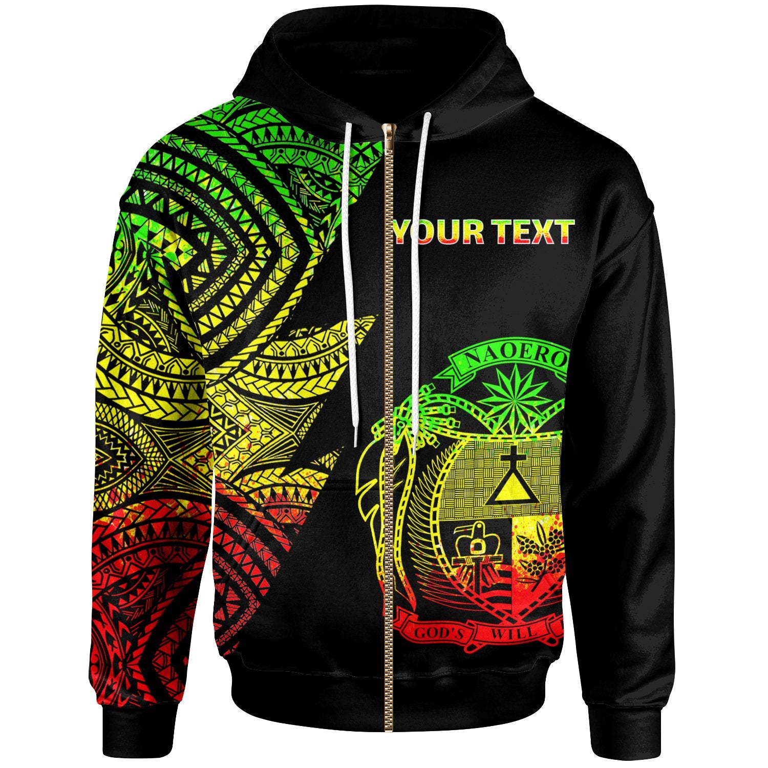 Nauru Custom Personalized Zip up Hoodie Flash Style Reggae Unisex Reggae - Polynesian Pride