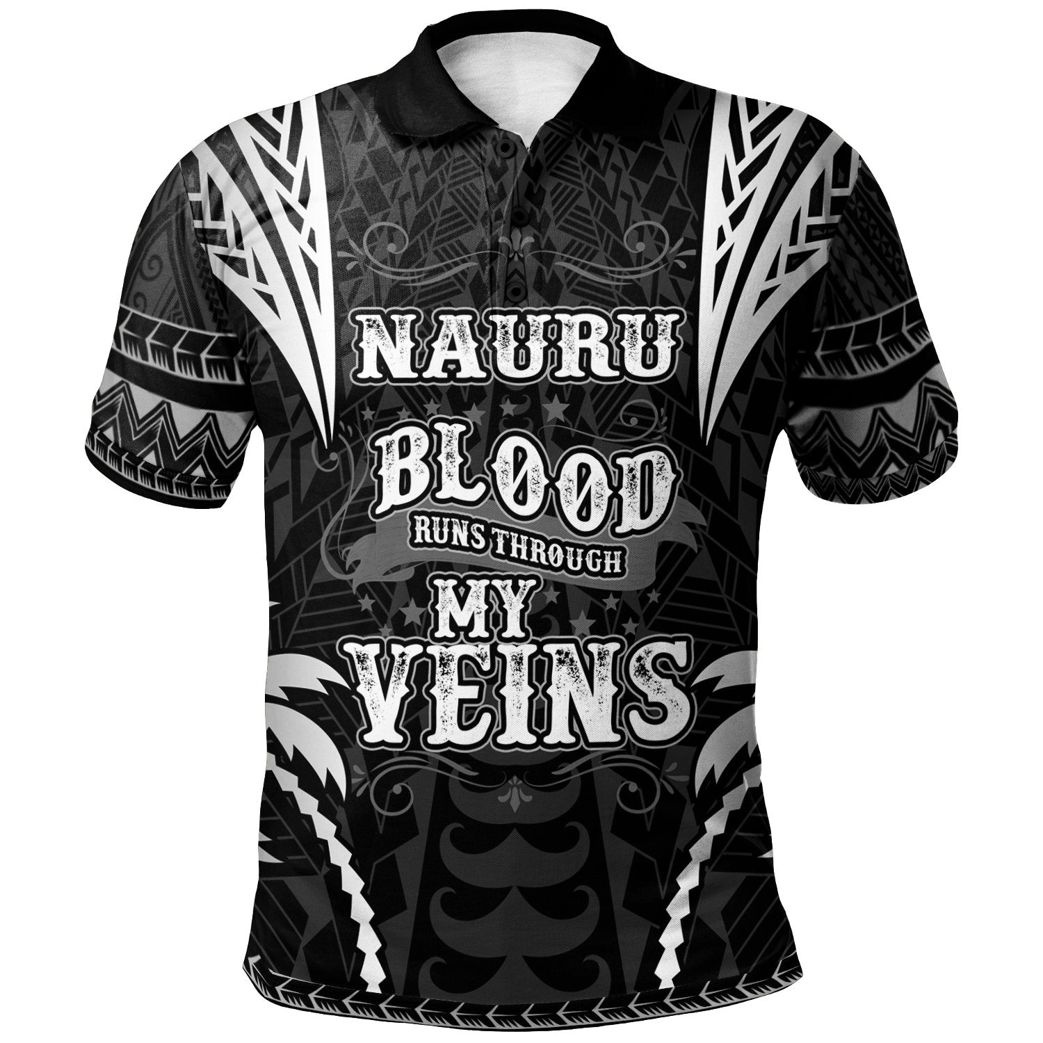 Nauru Polo Shirt Blood Runs Through My Veins Style Black Unisex Black - Polynesian Pride