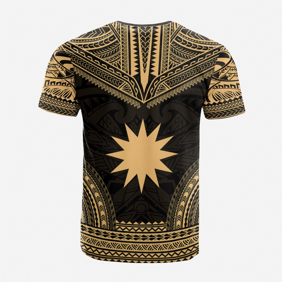 Nauru Custom T Shirt Nauru Flag Polynesian Chief Tattoo Gold Version Unisex Gold - Polynesian Pride