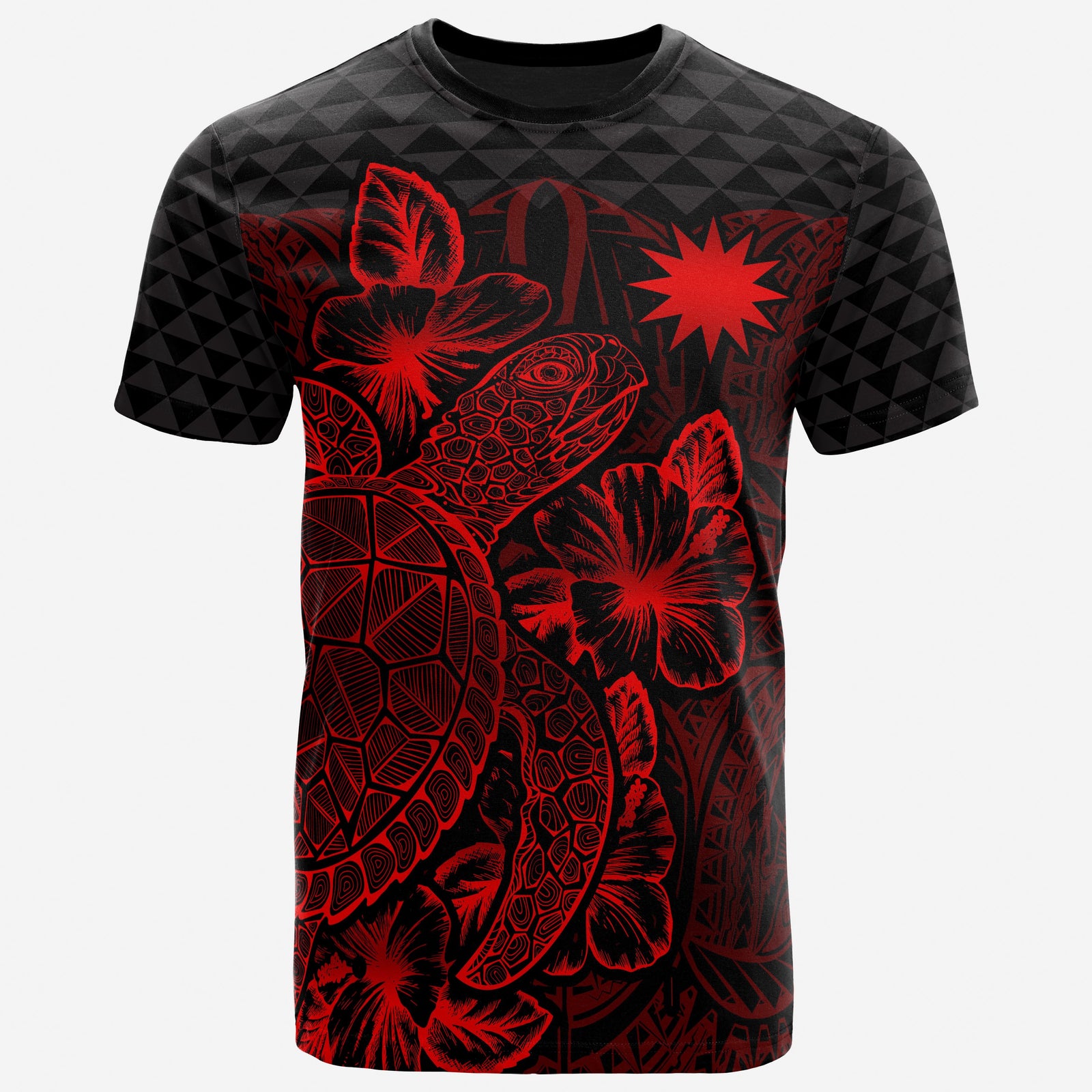 Nauru T Shirt Nauru Flag Turtle Hibiscus Red Unisex Red - Polynesian Pride