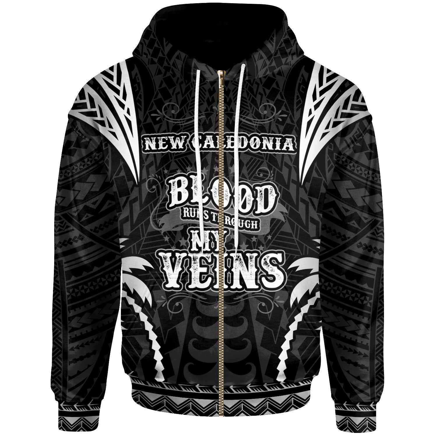 New Caledonia Zip up Hoodie Blood Runs Through My Veins Style Black Unisex Black - Polynesian Pride