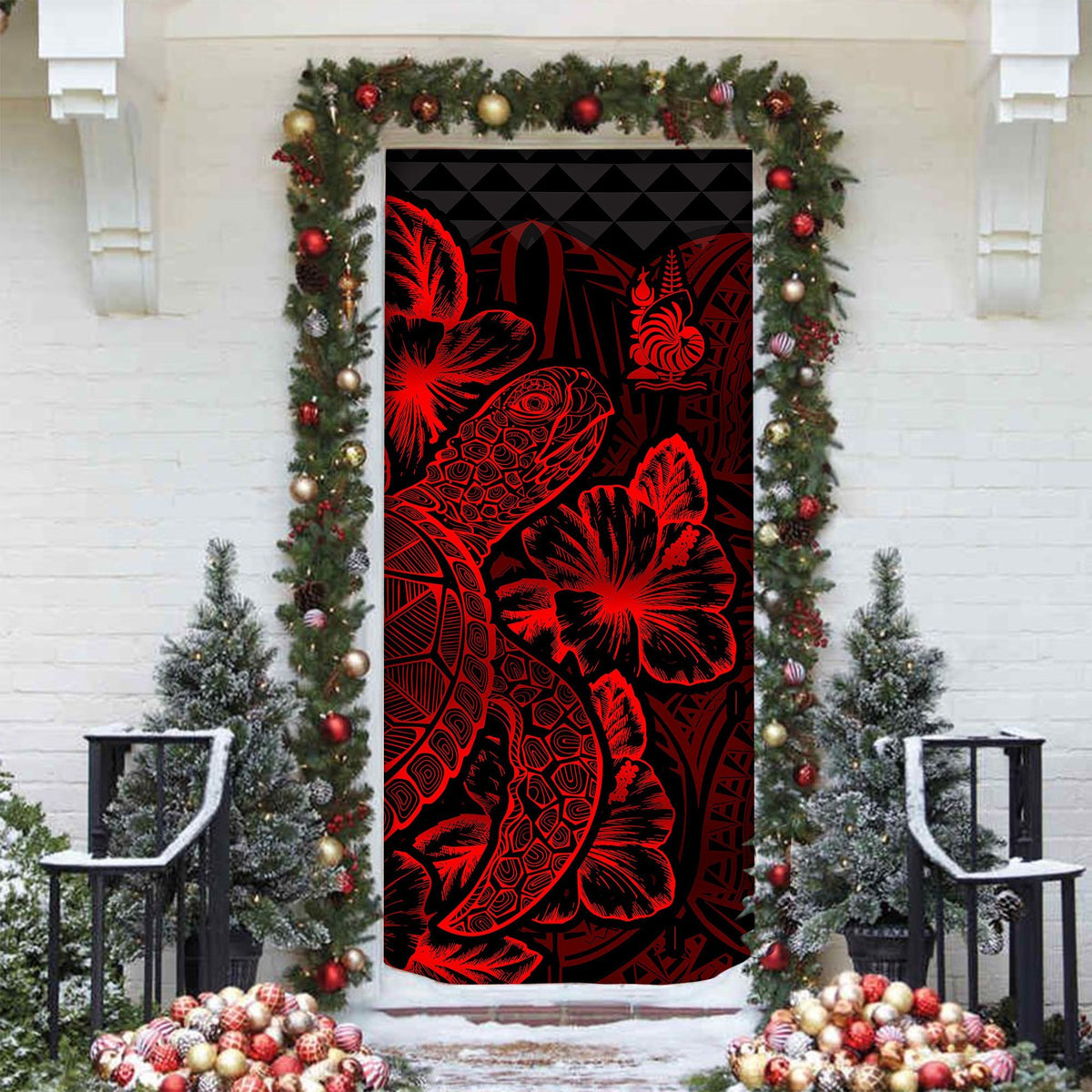 New Caledonia Door Cover Turtle Hibiscus Red - Polynesian Pride