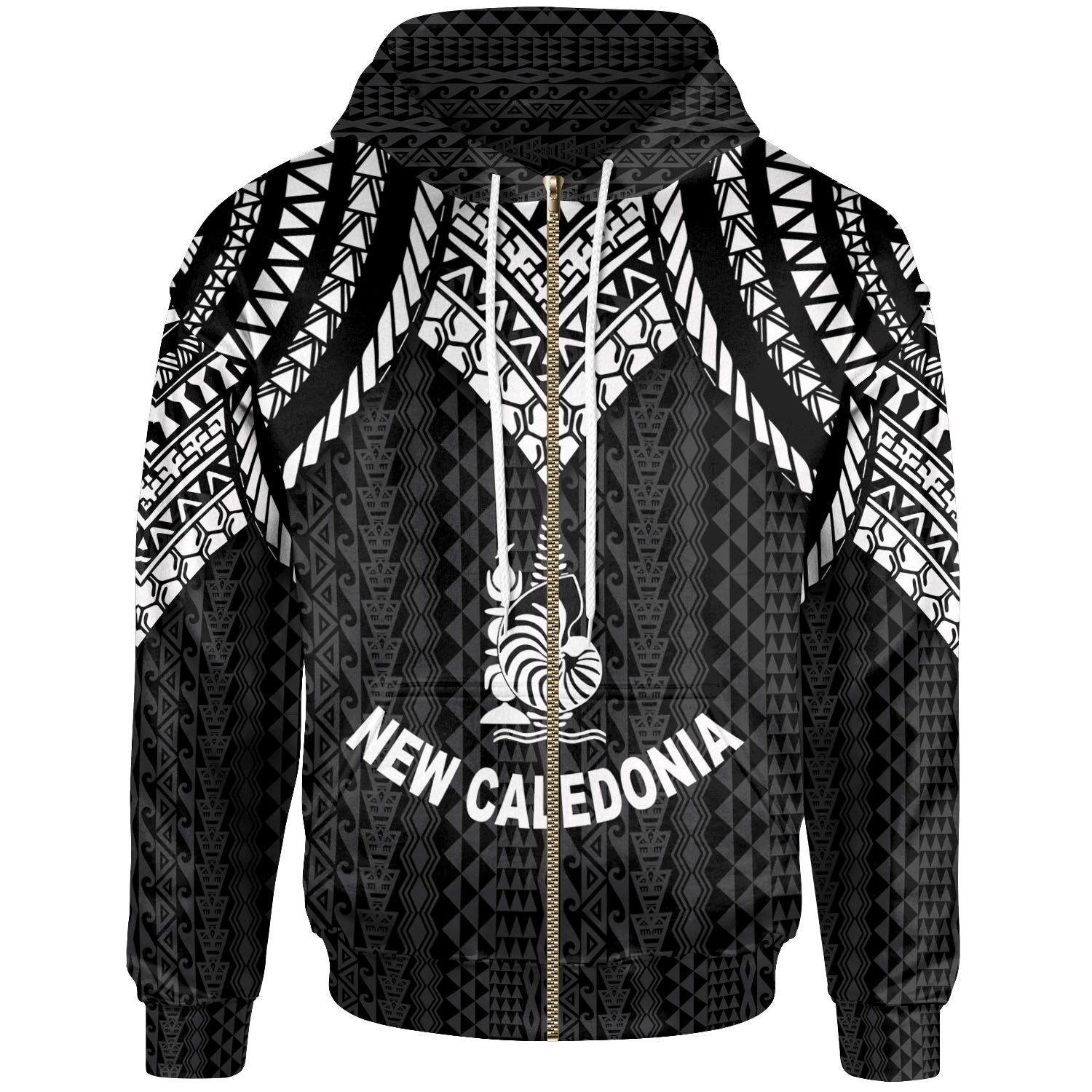 New Caledonia Zip up Hoodie Polynesian Armor Style Black Unisex Black - Polynesian Pride