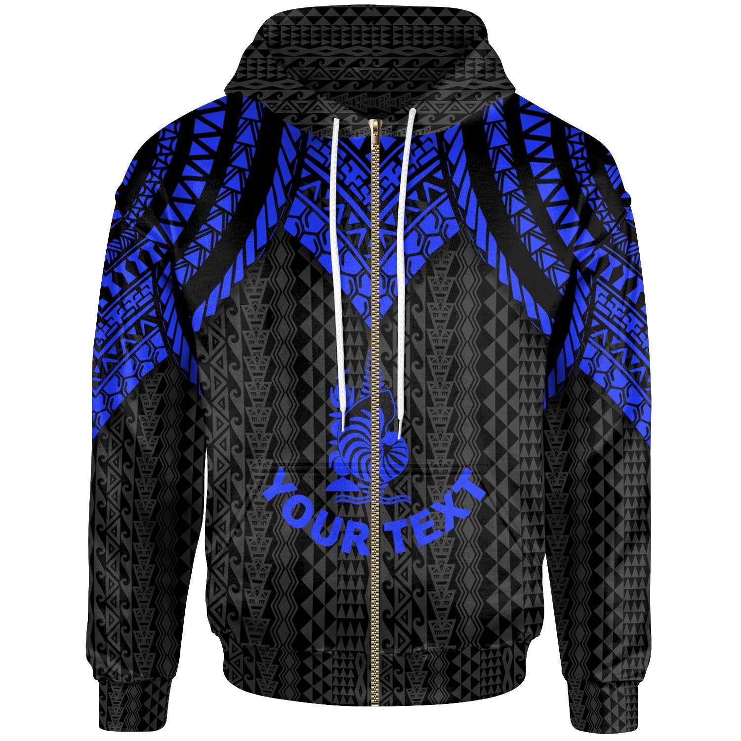 New Caledonia Custom Zip up Hoodie Polynesian Armor Style Blue Unisex Blue - Polynesian Pride