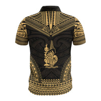 New Caledonia Custom Polo Shirt Kanaky Coat Of Arms Polynesian Chief Tattoo Gold Version - Polynesian Pride