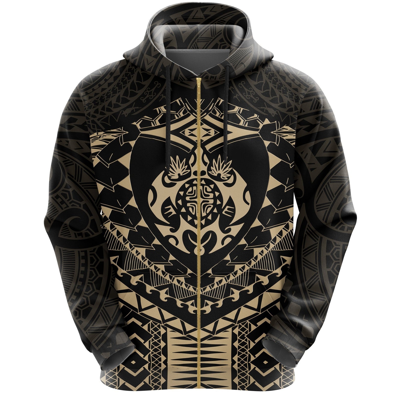 Maori Tattoo New Zealand Zip Hoodie Turtle Tattoo Unisex Black - Polynesian Pride