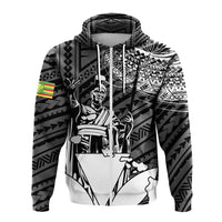 Hawaiian King Kanaka Map Polynesian Niihau Hoodie Zip White Hala Style - Polynesian Pride