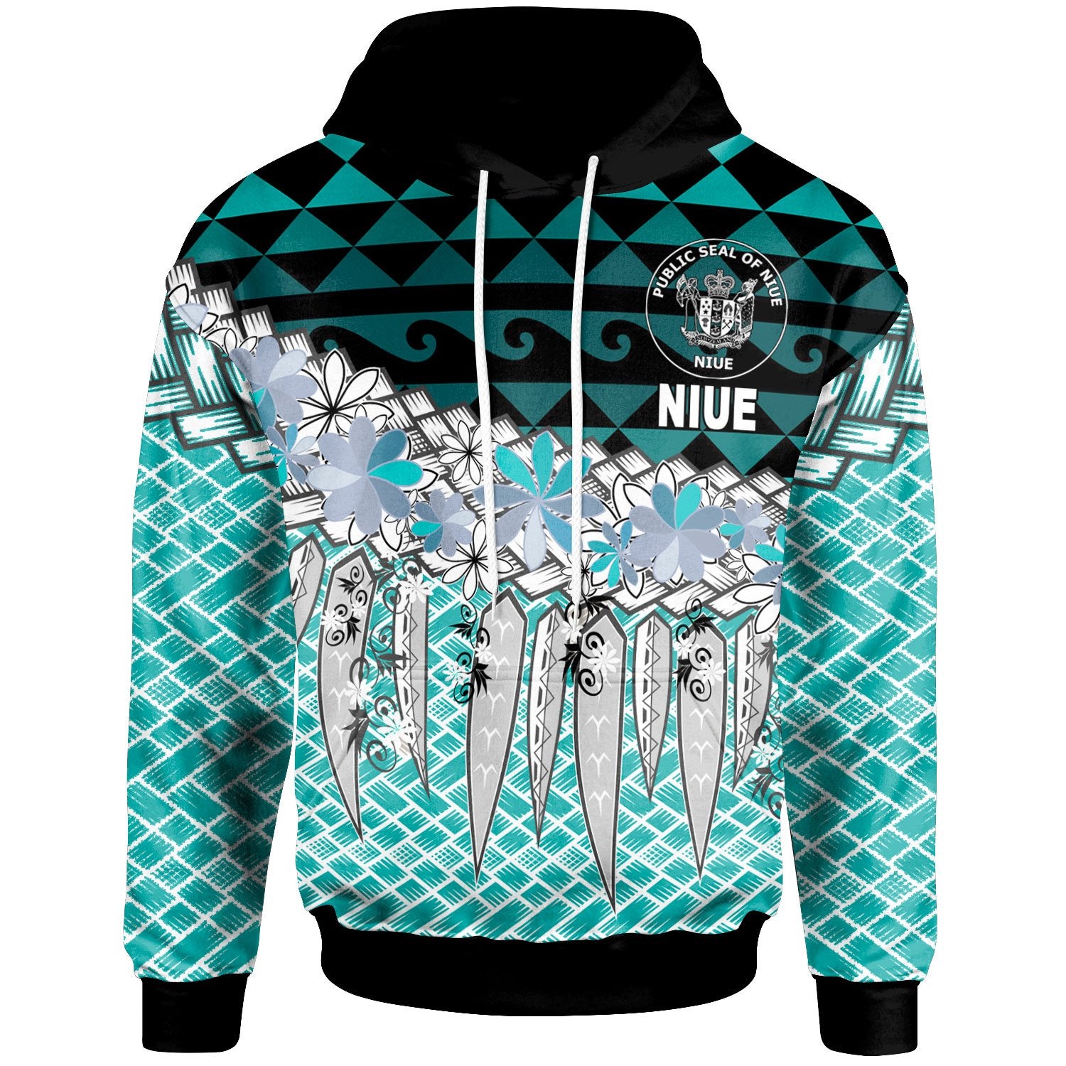 Niue Hoodie Coconut Leaves Weave Pattern Blue Unisex Blue - Polynesian Pride