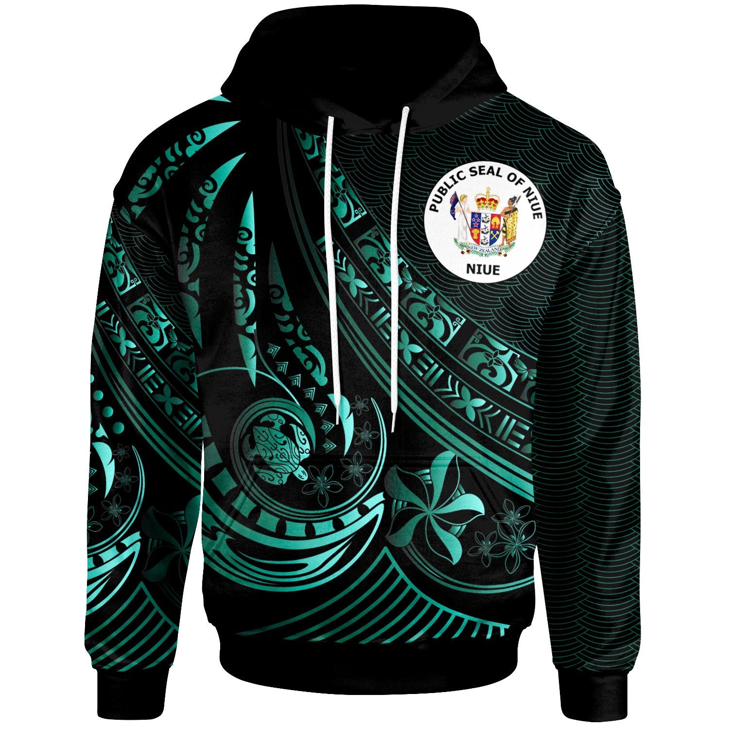 Niue Hoodie The Flow of The Ocean Unisex Green - Polynesian Pride