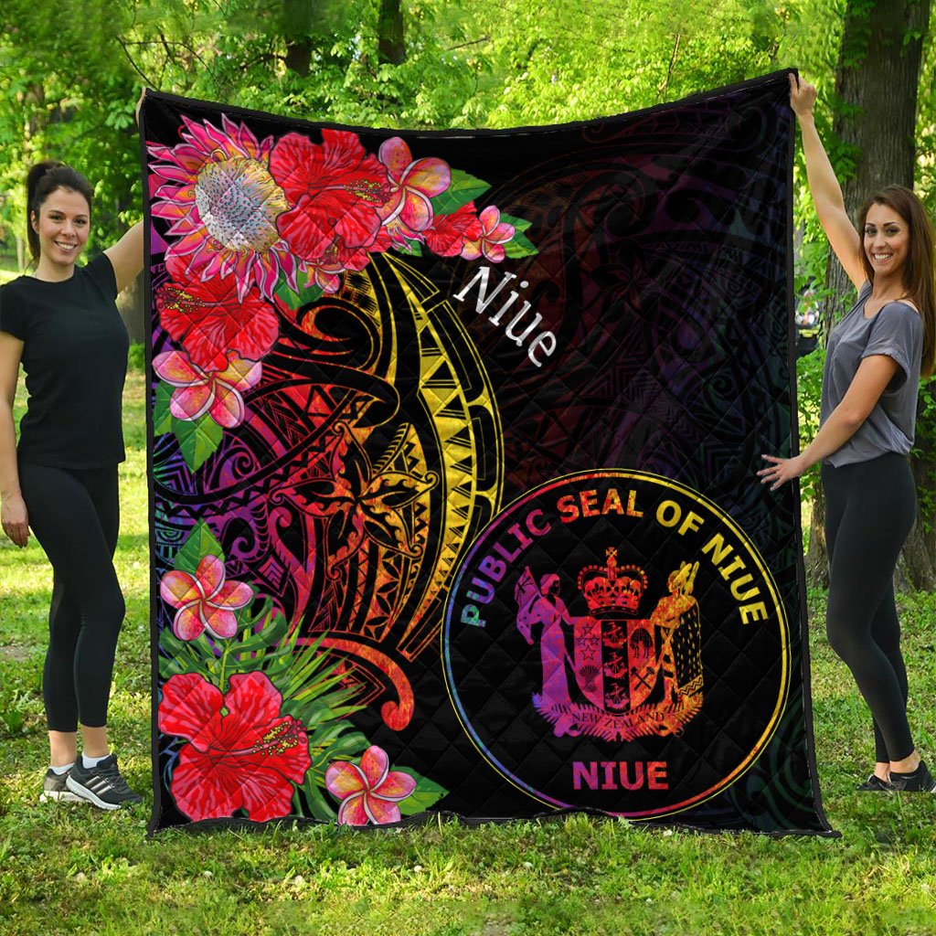 Niue Premium Quilt - Tropical Hippie Style Black - Polynesian Pride