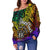 Niue Custom Personalised Women's Off Shoulder Sweater - Rainbow Polynesian Pattern - Polynesian Pride