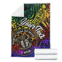 Niue Custom Personalised Premium Blanket - Rainbow Polynesian Pattern - Polynesian Pride
