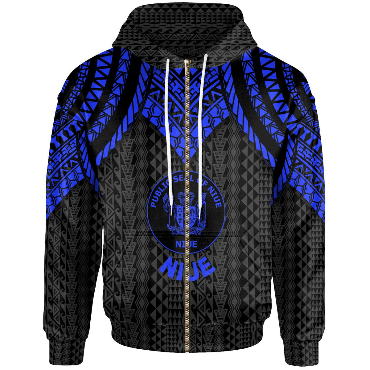 Niue Zip up Hoodie Polynesian Armor Style Blue Unisex Blue - Polynesian Pride