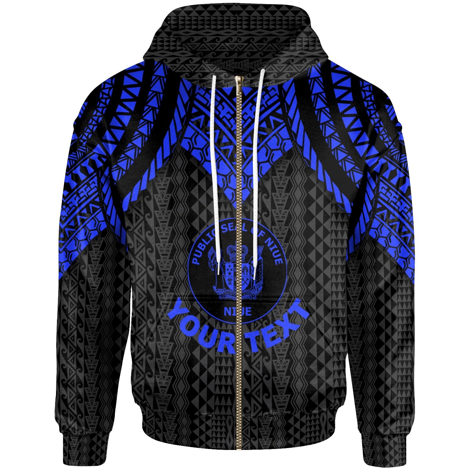 Niue Custom Zip up Hoodie Polynesian Armor Style Blue Unisex Blue - Polynesian Pride