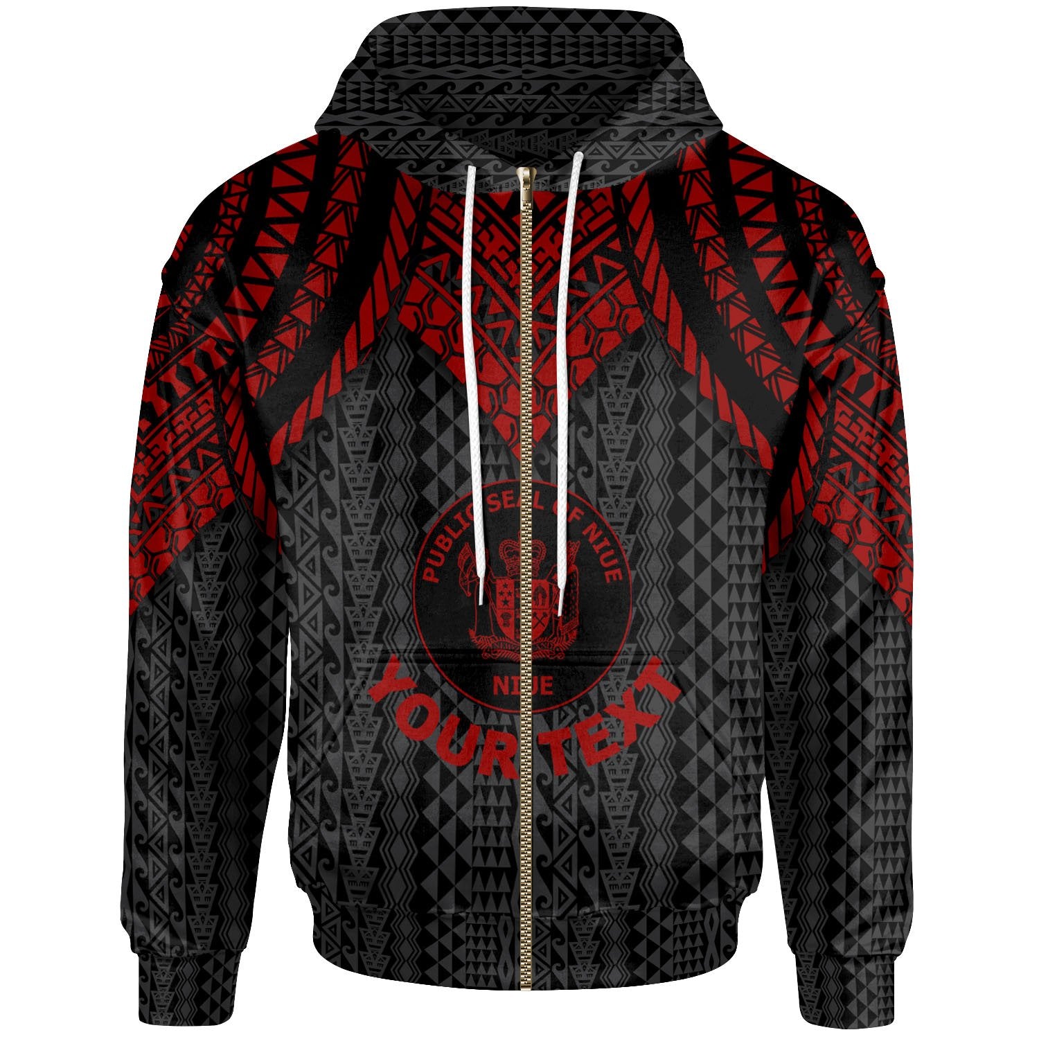 Niue Custom Zip up Hoodie Polynesian Armor Style Red Unisex Red - Polynesian Pride