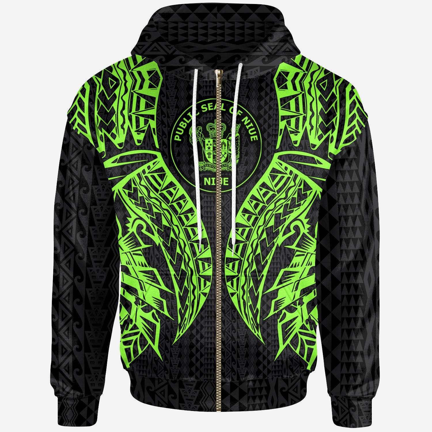 Niue Zip up Hoodie Polynesian Lion Head Green Style Unisex Green - Polynesian Pride