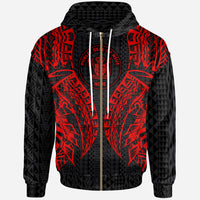 Niue Zip up Hoodie Polynesian Lion Head Red Style Unisex Red - Polynesian Pride