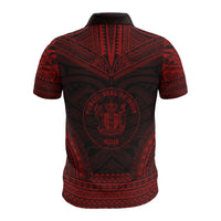 Niue Custom Polo Shirt Seal Polynesian Chief Tattoo Red Version - Polynesian Pride