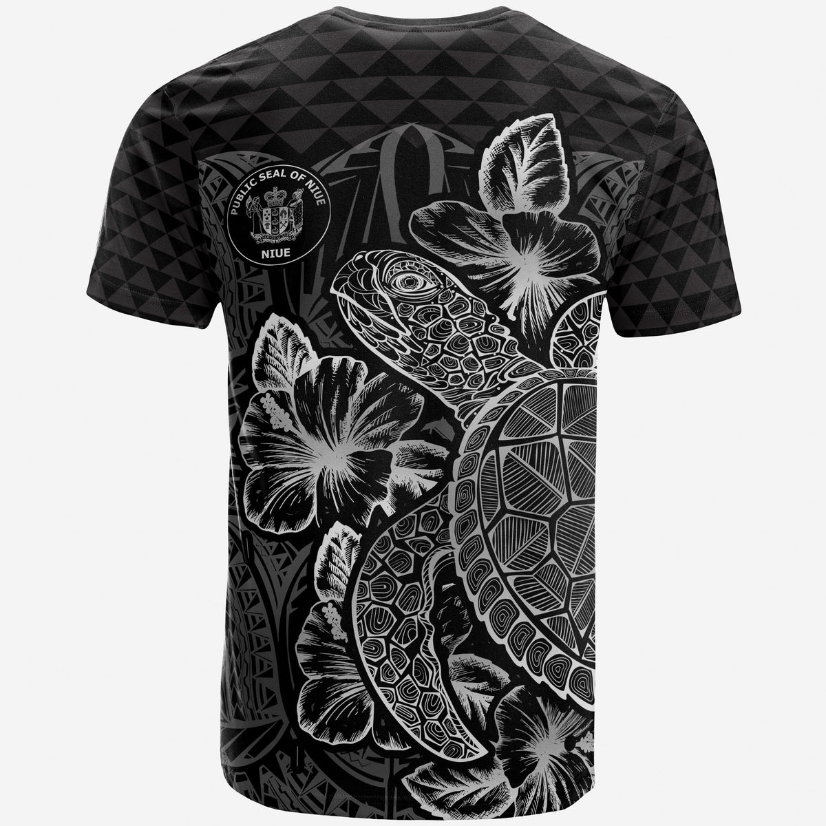 Niue T Shirt Niue Seal Turtle Hibiscus Black - Polynesian Pride