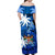 Fiji Coat Of Arms Women Off Shoulder Long Dress Masi Tapa Mixed Palm Tree No2 Blue Version LT9 - Polynesian Pride