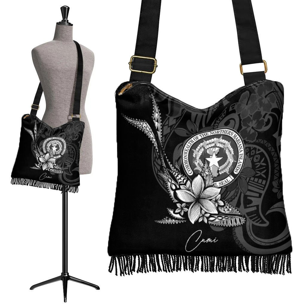 Northern Mariana Islands Boho Handbag - Fish With Plumeria Flowers Style - Polynesian Pride