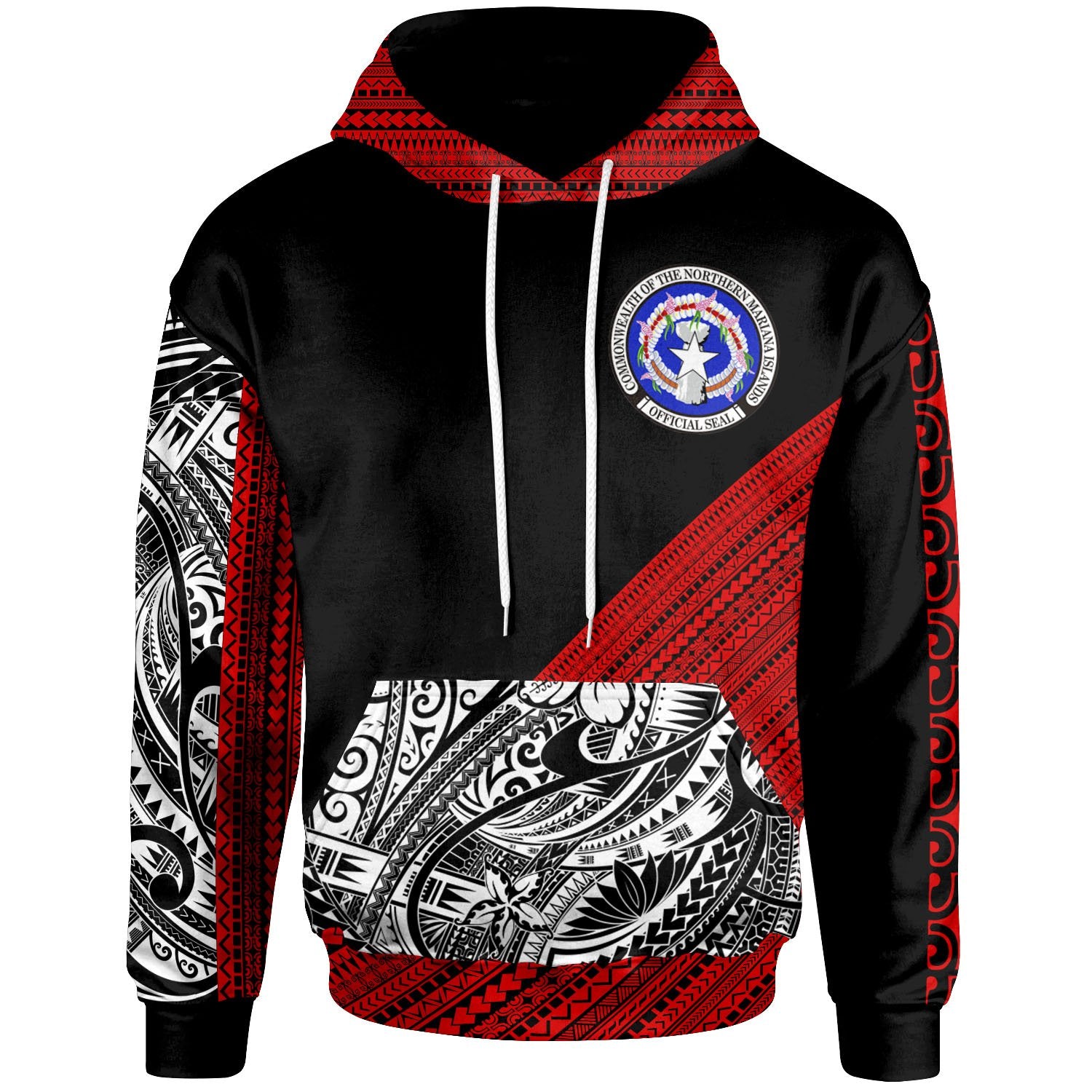 Northern Mariana Islands Custom Hoodie Polynesian Diagonal Pattern Red Unisex Red - Polynesian Pride