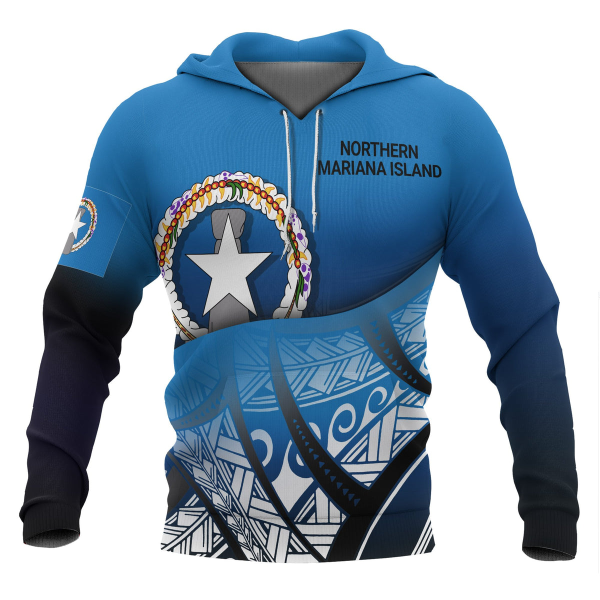 Northern Mariana Island Coat of rms Hoodie Polynesian Pattern Unisex Blue - Polynesian Pride