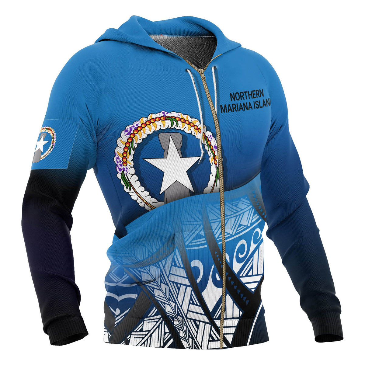 Northern Mariana Island Coat of Arms Zip up Hoodie Polynesian Pattern - Polynesian Pride