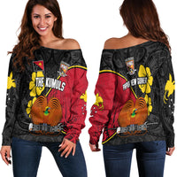 The Kumuls PNG Off Shoulder Sweater Papua New Guinea Polynesian Dynamic Style Black LT14 Women Black - Polynesian Pride