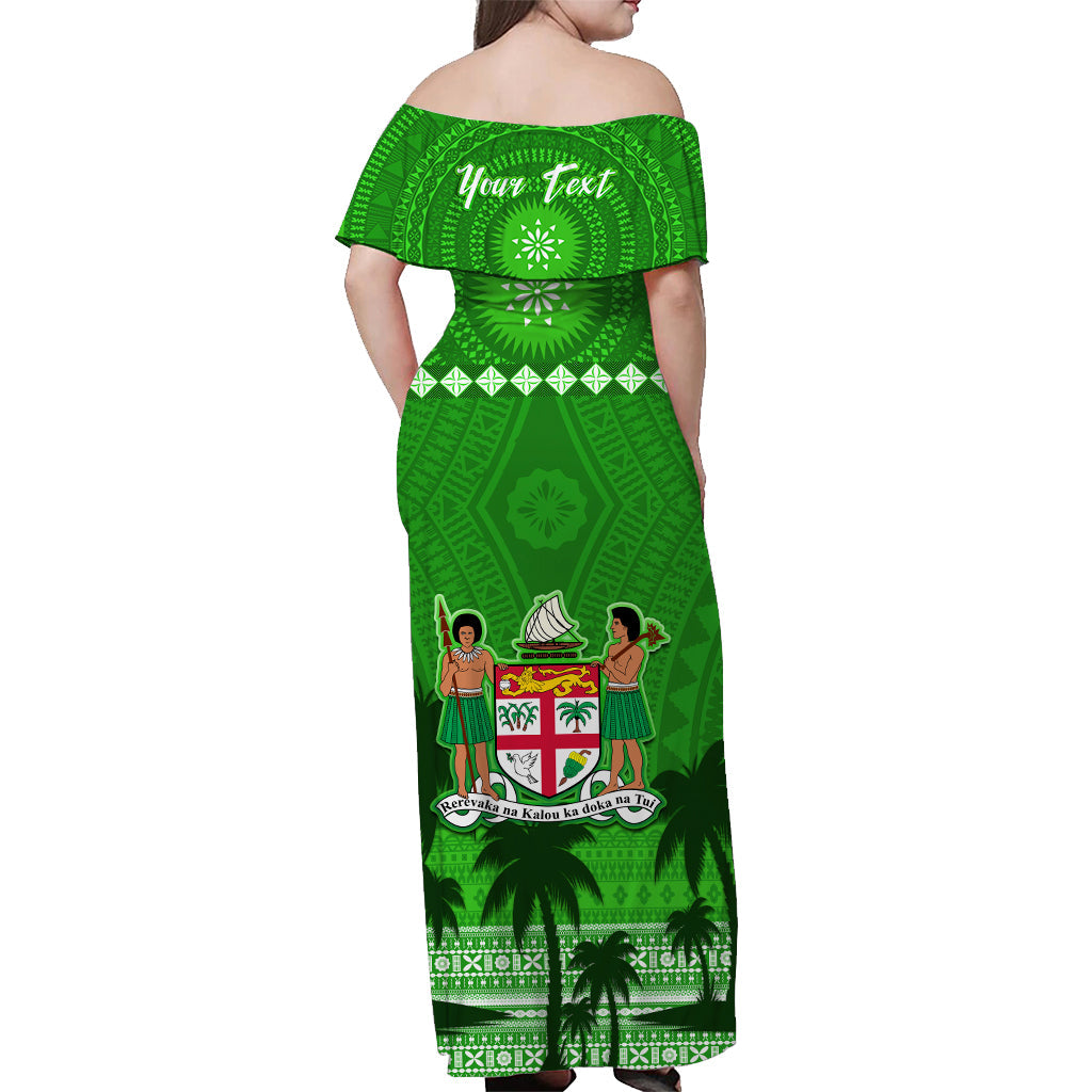 Custom Bula Fiji Matching Hawaiian Shirt and Dress Fijian Tapa Patterns with Palm Tree Green LT13 - Polynesian Pride