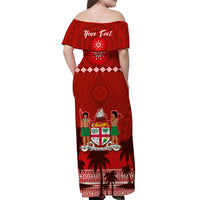 Custom Bula Fiji Matching Hawaiian Shirt and Dress Fijian Tapa Patterns with Palm Tree Red LT13 - Polynesian Pride