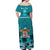 (Custom Personalised) Bula Fiji Off Shoulder Long Dress Fijian Tapa with Palm Tree Turquoise LT13 - Polynesian Pride