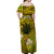 (Custom Personalised) Hawaii Pineapple Off Shoulder Long Dress Yellow Plumeria Frangipani Mix Tribal Pattern LT13 - Polynesian Pride