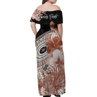 (Custom Personalised) Fiji Tapa Off Shoulder Long Dress Black Fijian Masi Be Loved Hibiscus LT13 - Polynesian Pride