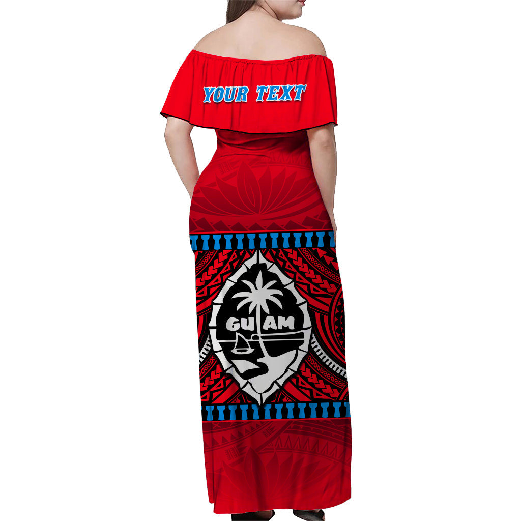 (Custom Personalised) Guam Chamorro Off Shoulder Long Dress Latte Stone Red Polynesian Haligi LT13 - Polynesian Pride