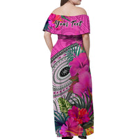 (Custom Personalised) Fiji Tapa Off Shoulder Long Dress Pink Fijian Masi Be Loved Hibiscus LT13 - Polynesian Pride