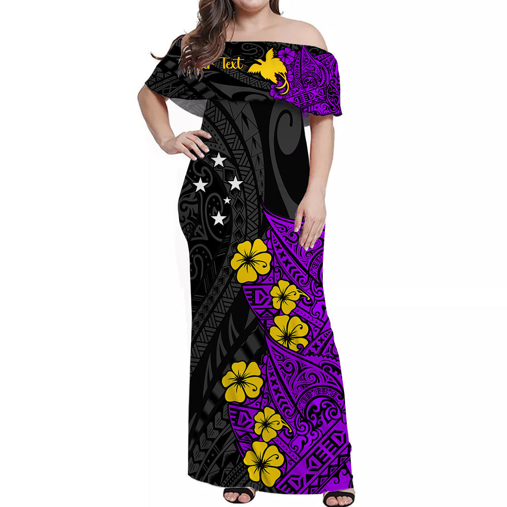 (Custom Personalised) Papua New Guinea Birds of Paradise Women Off Shoulder Long Dress Purple LT13 Women Purple - Polynesian Pride