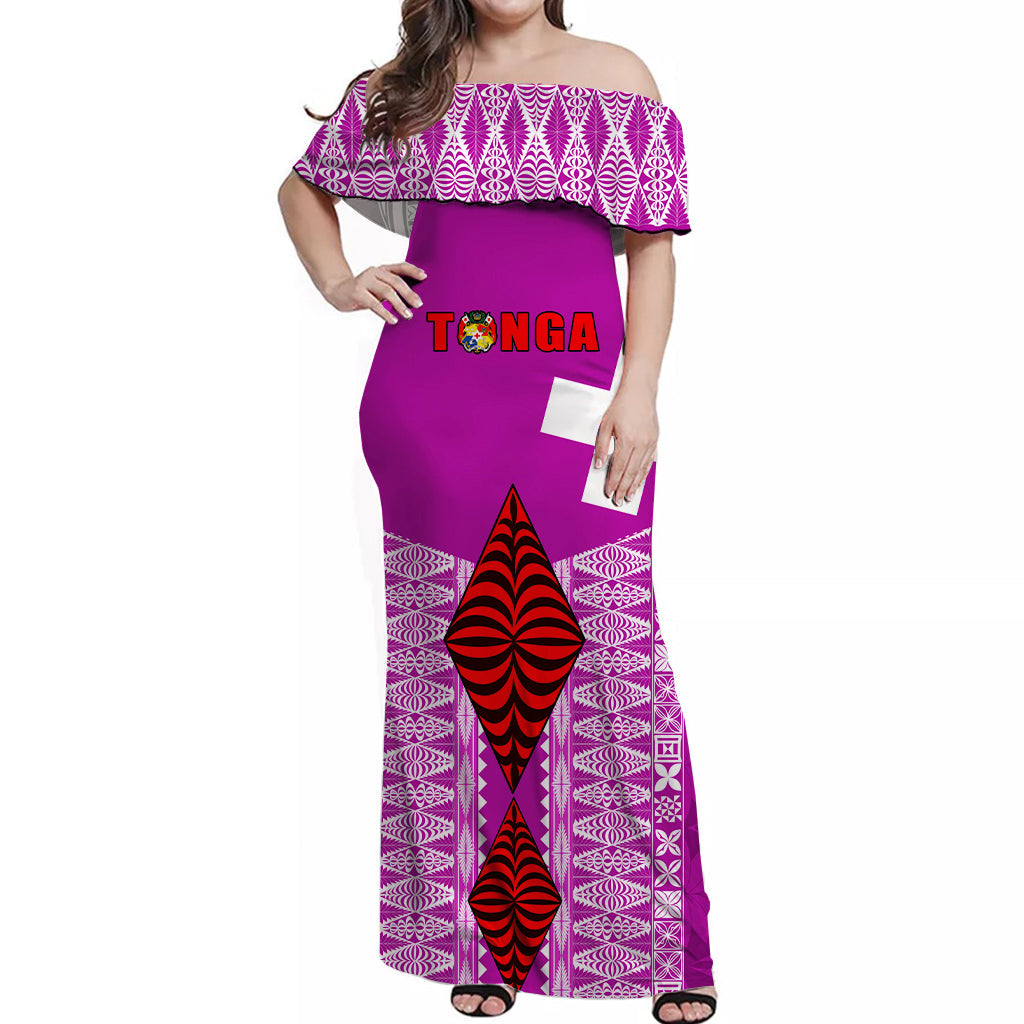 Tonga Rugby Off Shoulder Long Dress Kupesi Ngatu Ver.04 LT13 Women Art - Polynesian Pride