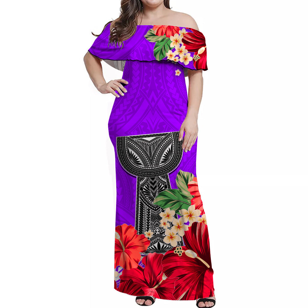 (Custom Personalised) Guam Chamorro Off Shoulder Long Dress Latte Stone Flowers Style Purple LT13 Women Purple - Polynesian Pride